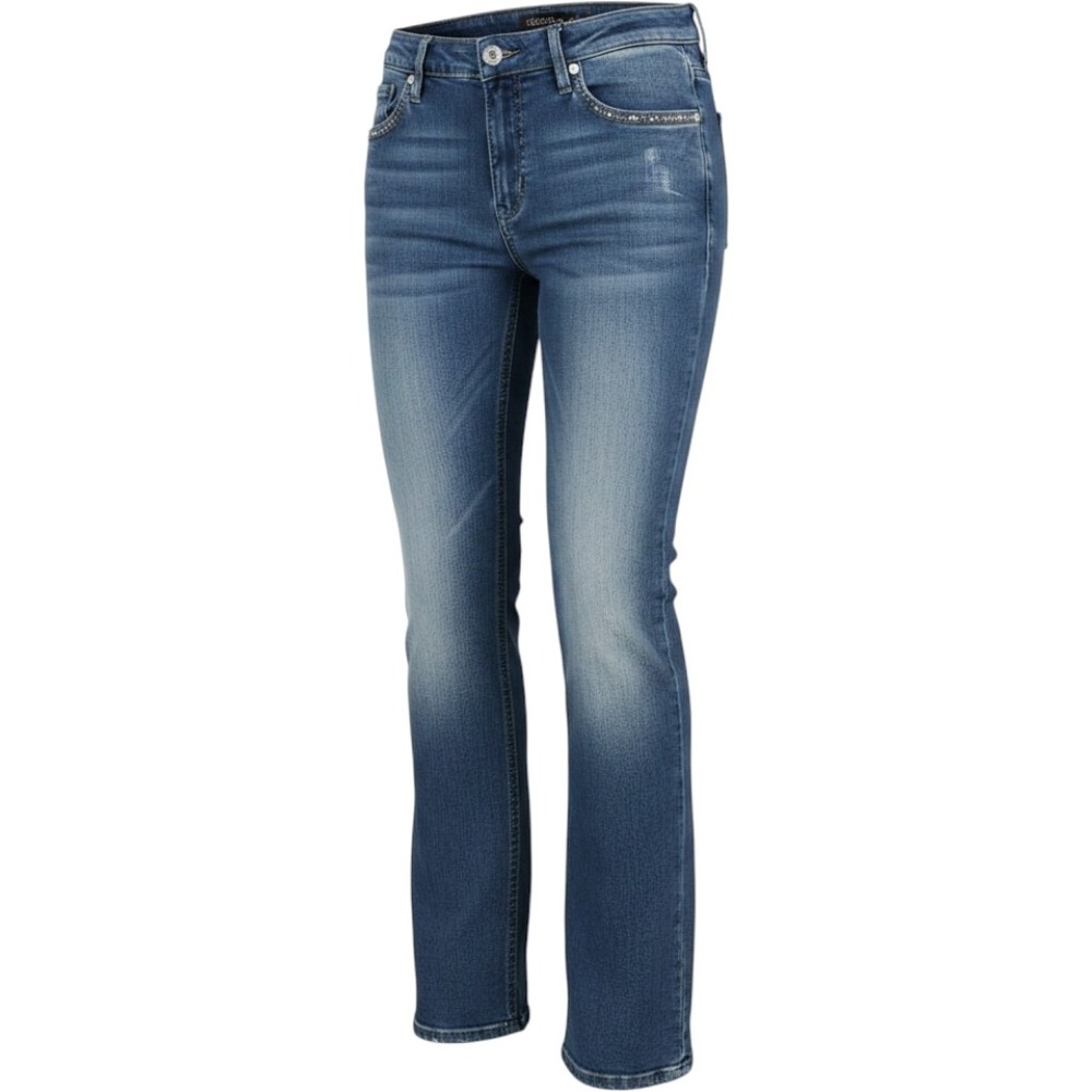 Guess Daredevil Bootcut Jeans Medium Wash Rhinestone Logo Low Rise Size 32 FLAW